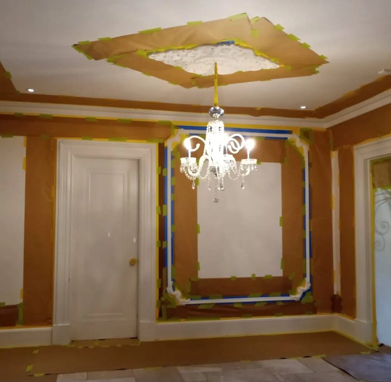 Interior room masked and prepared before detailed painting by ColorMind2